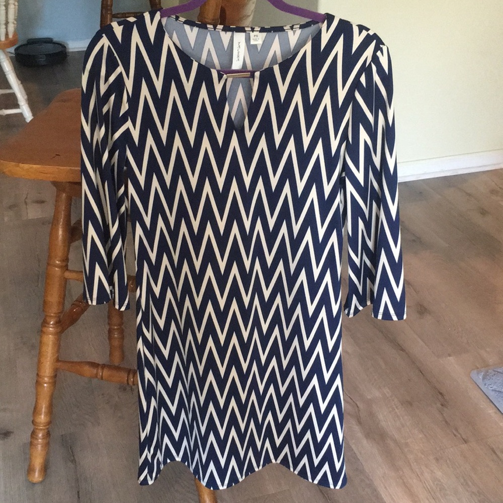 White and blue chevron dress